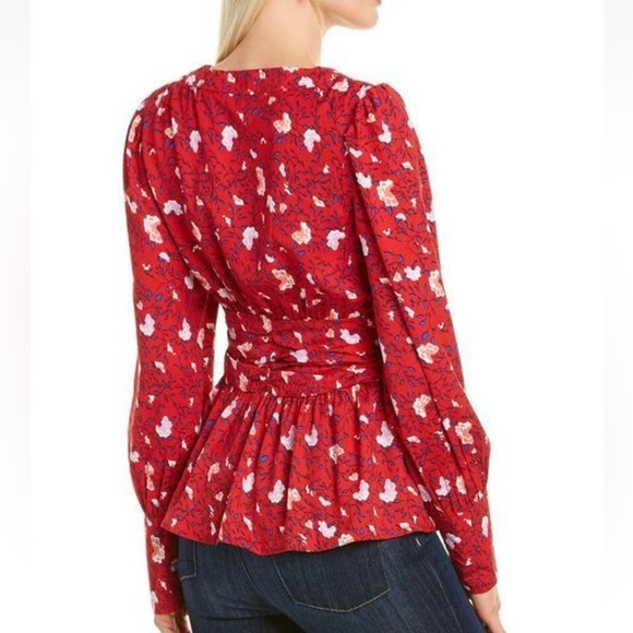 Walter Baker Clara Top Red Apple Blossom Printed Peplum Floral Blouse Small $158 - Picture 2 of 13